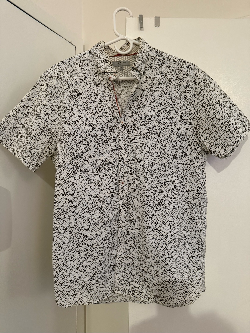 Ted Baker White Short-Sleeve Button-Down with Black Micro Dot Print